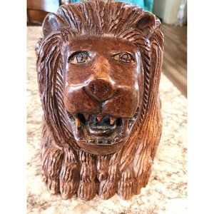 Hand Carved Wood Vintage Lion Head 8.75 T x 11" W